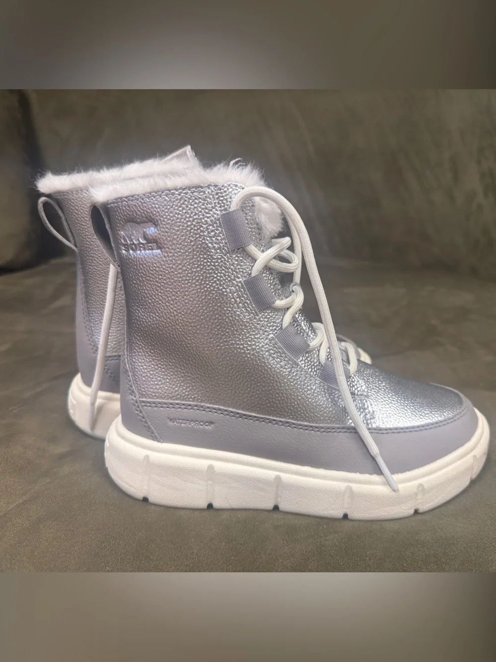 Sorel Kids Metallic Silver Lace-Up Winter Boots